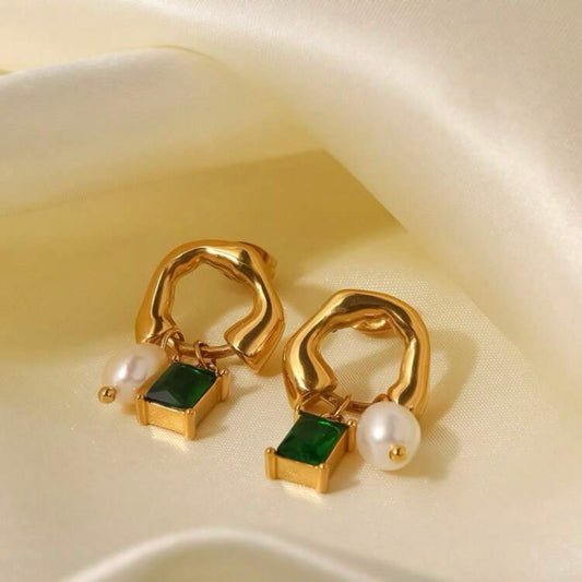 Darla Gold -Green zircona Earrings